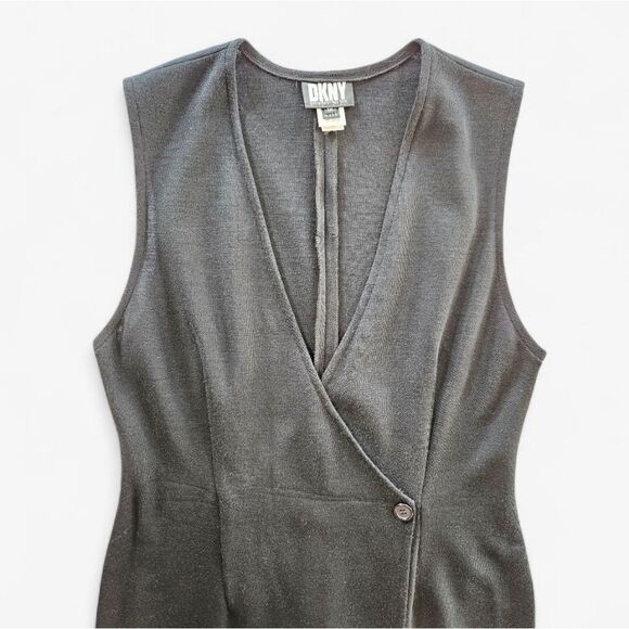 Vintage Donna Karan DKNY ILGWU Wool Sleeveless Minimalist Wrap Vest Dress 12 - Picture 4 of 11